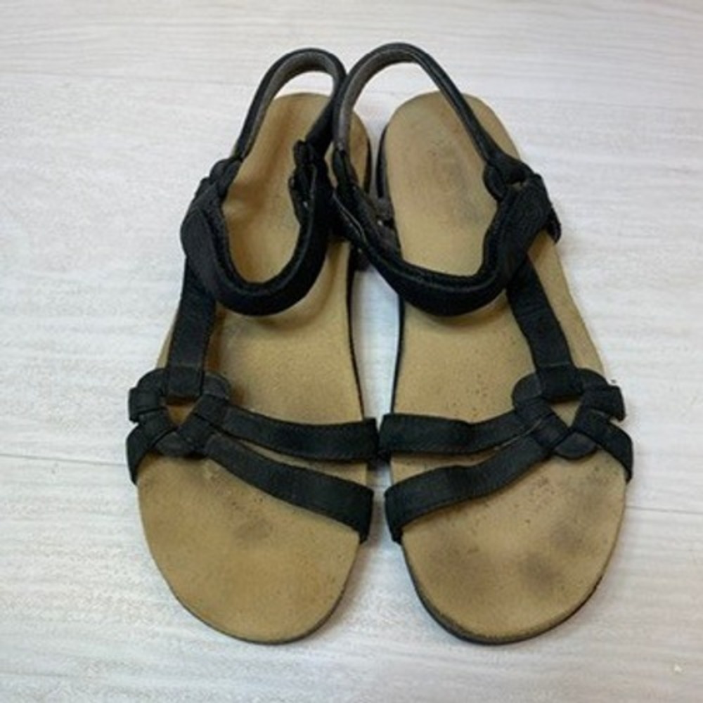 Teva Womens 8 Ventura Cork Strappy Sandals Black Synthetic Adjustable Comfort